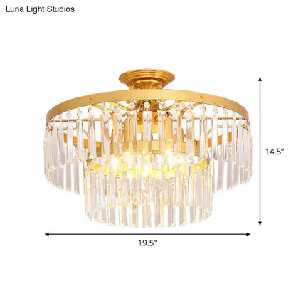 DecorBites™ DecorBites™ Gold 2-Layer Crystal Semi Flush Mount Light Fixture with 3/5 Bulbs - Postmodern Style for Living Room
