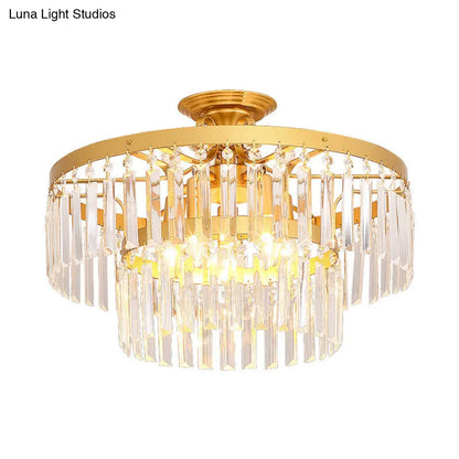DecorBites™ DecorBites™ Gold 2-Layer Crystal Semi Flush Mount Light Fixture with 3/5 Bulbs - Postmodern Style for Living Room