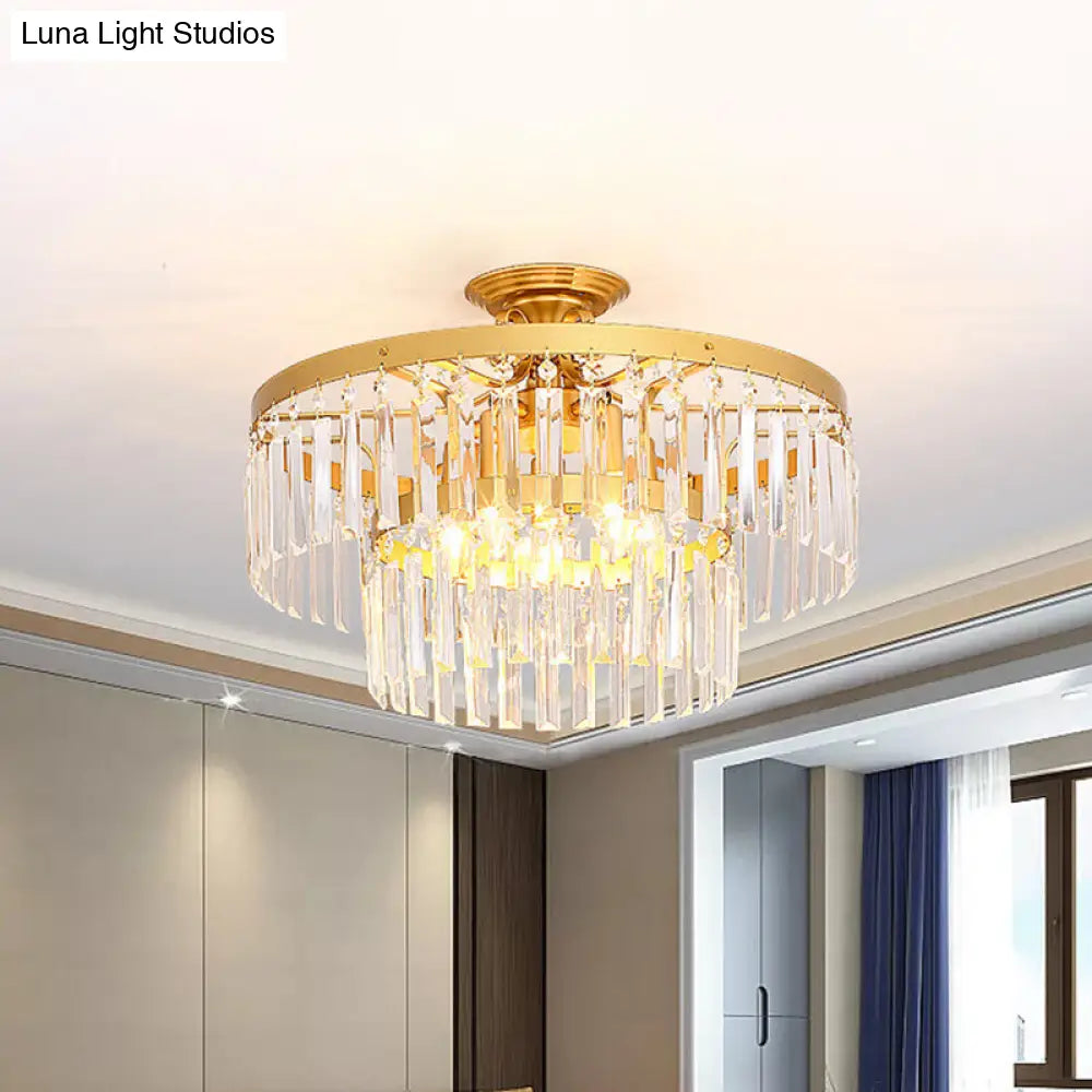 DecorBites™ DecorBites™ Gold 2-Layer Crystal Semi Flush Mount Light Fixture with 3/5 Bulbs - Postmodern Style for Living Room