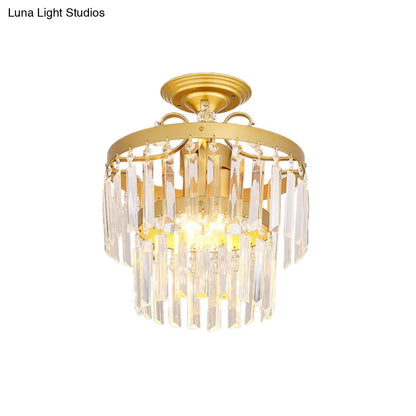 DecorBites™ DecorBites™ Gold 2-Layer Crystal Semi Flush Mount Light Fixture with 3/5 Bulbs - Postmodern Style for Living Room
