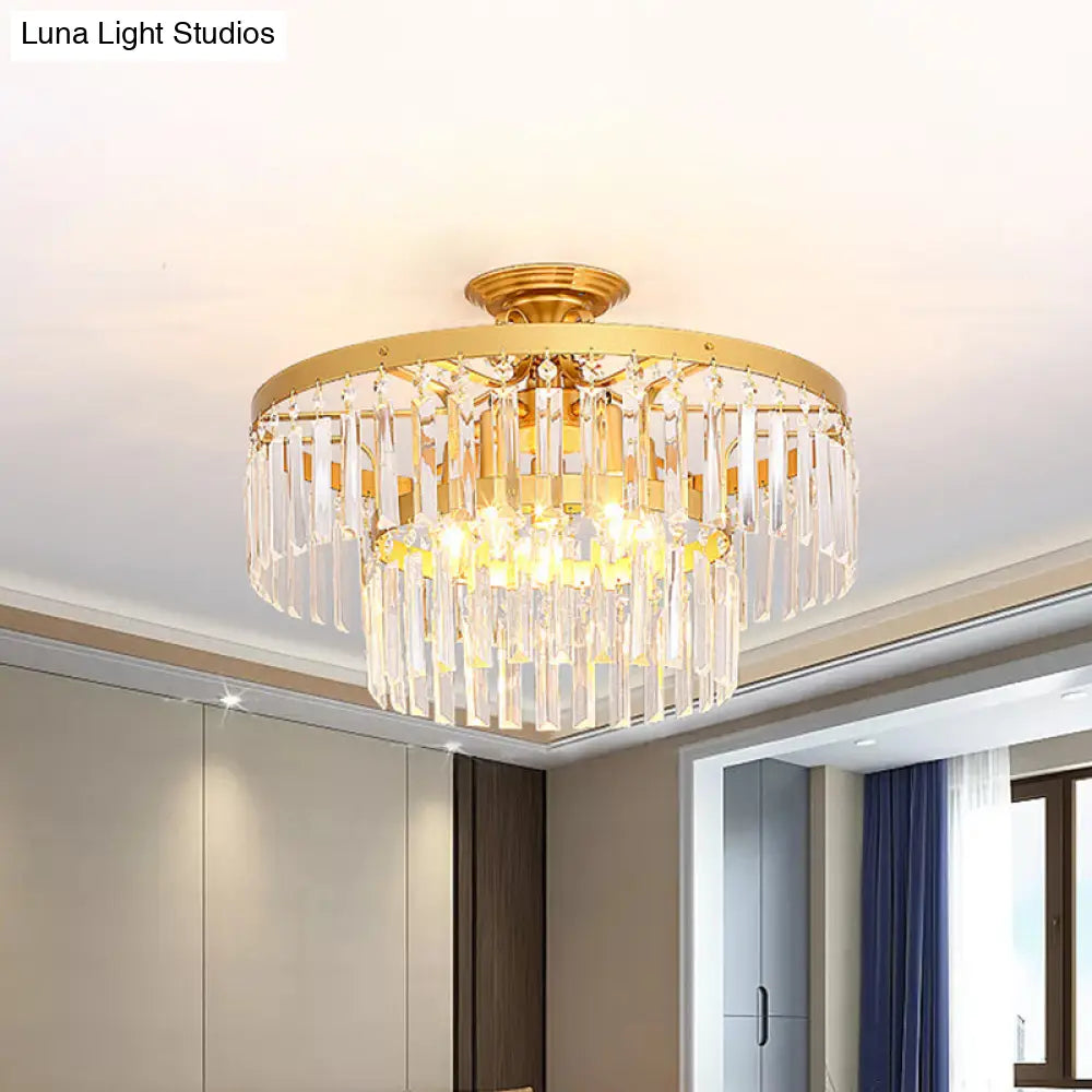 DecorBites™ DecorBites™ Gold 2-Layer Crystal Semi Flush Mount Light Fixture with 3/5 Bulbs - Postmodern Style for Living Room