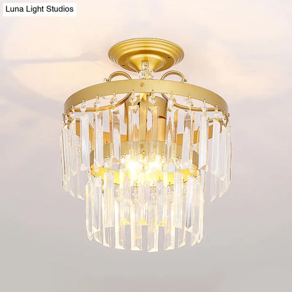 DecorBites™ DecorBites™ Gold 2-Layer Crystal Semi Flush Mount Light Fixture with 3/5 Bulbs - Postmodern Style for Living Room