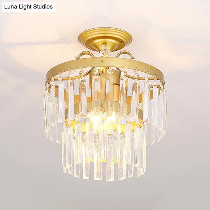 DecorBites™ DecorBites™ Gold 2-Layer Crystal Semi Flush Mount Light Fixture with 3/5 Bulbs - Postmodern Style for Living Room