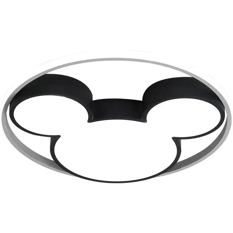 Black mickey mouse-shaped ceiling light fixture with silver trim featuring a sleek modern design 34w led mickey mouse