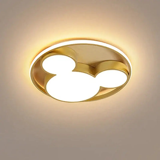 Gold 34w led mickey mouse ceiling light with a gold-colored led design for children’s bedroom lighting