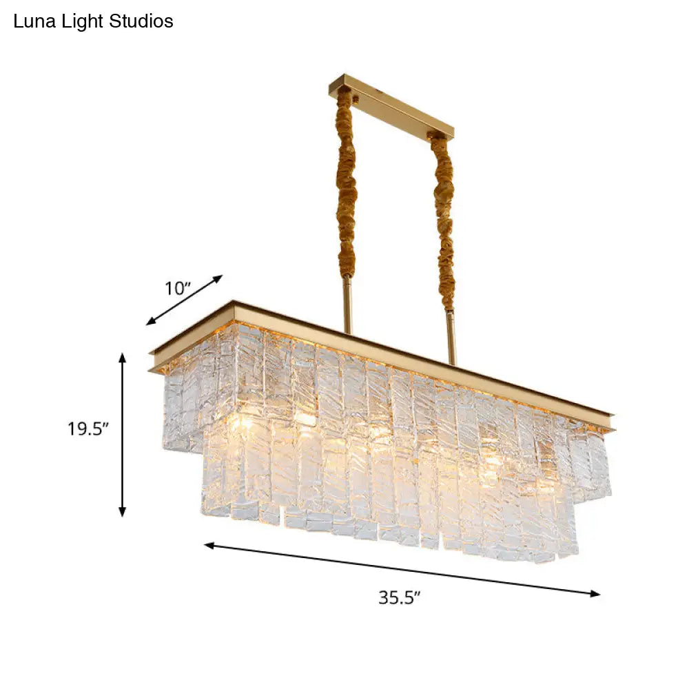 DecorBites™ Gold 6-Head Water Crystal Pendant Light: Modern Rectangular Island Ceiling Fixture