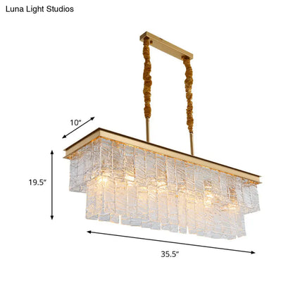 DecorBites™ Gold 6-Head Water Crystal Pendant Light: Modern Rectangular Island Ceiling Fixture