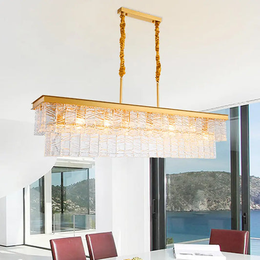 DecorBites™ Gold 6-Head Water Crystal Pendant Light: Modern Rectangular Island Ceiling Fixture