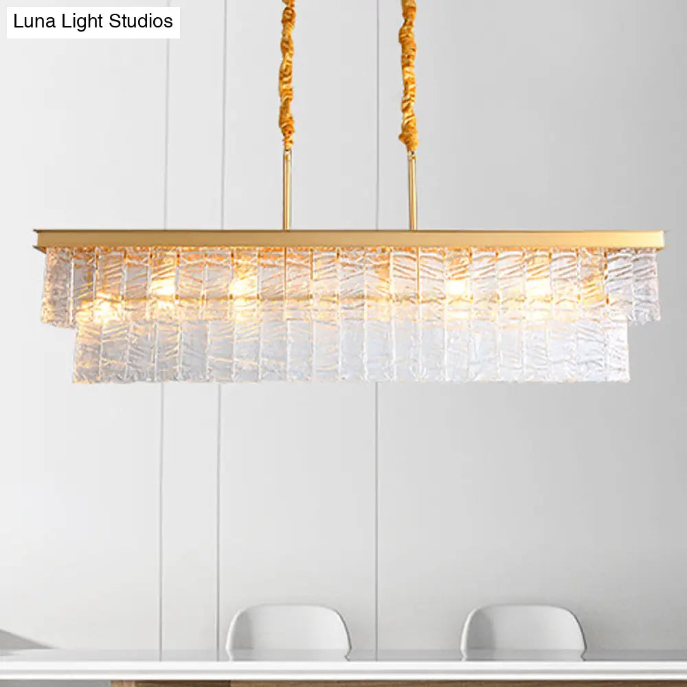 DecorBites™ Gold 6-Head Water Crystal Pendant Light: Modern Rectangular Island Ceiling Fixture