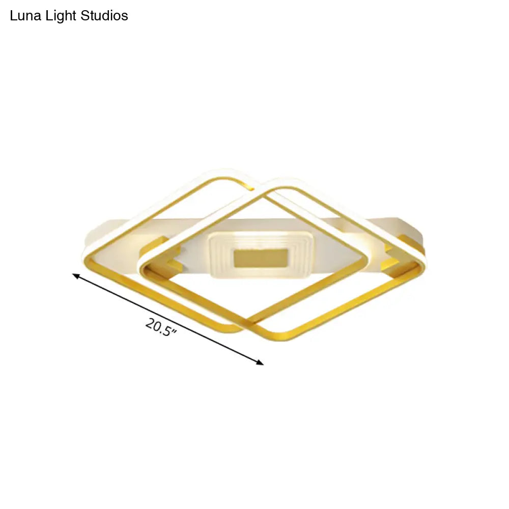 DecorBites™ DecorBites™ Gold Acrylic Flush Mount LED Ceiling Lamp for Living Room - Minimal Square Design, 16.5"/20.5" W
