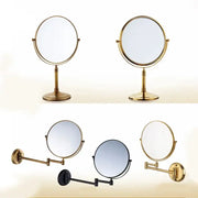 Gold and black adjustable wall mounted vanity mirrors with circular glass faces for cosmetic use by decorbites adjustable wall