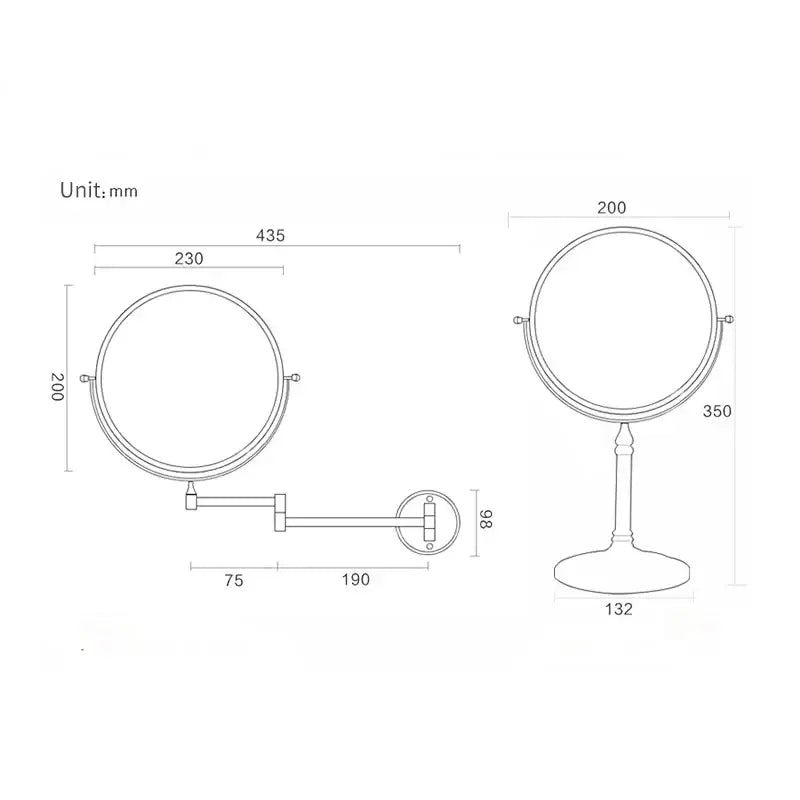 Gold and black decorbites adjustable wall mounted cosmetic mirror with circular glass and sleek metallic frame in 1x 3x