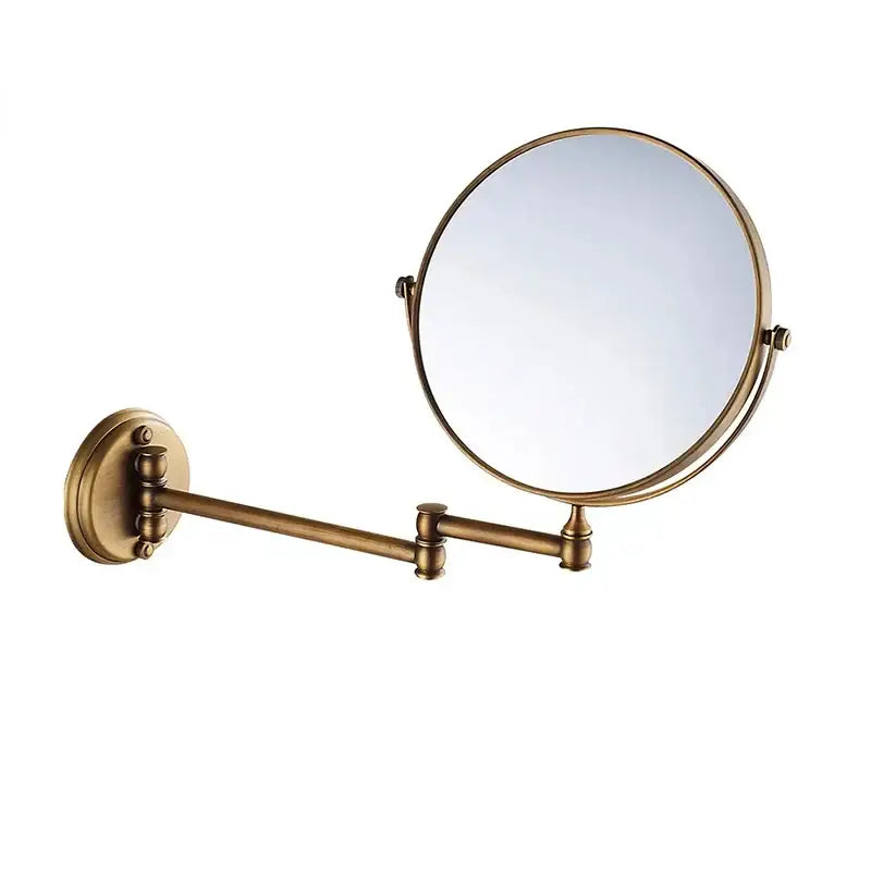 Antique brass-finished decorbites adjustable wall mounted cosmetic mirror with double-sided extendable arm in gold and black