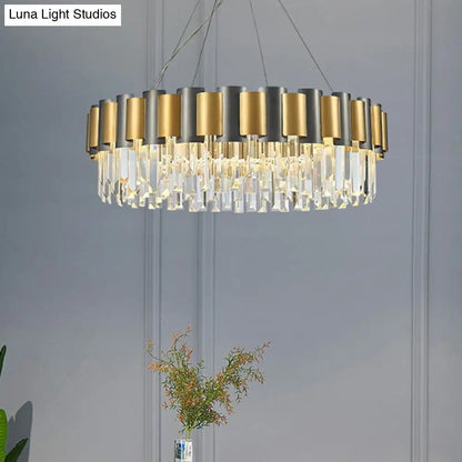 Gold and Black Prism Hanging Lamp - Circular Crystal Pendant Light