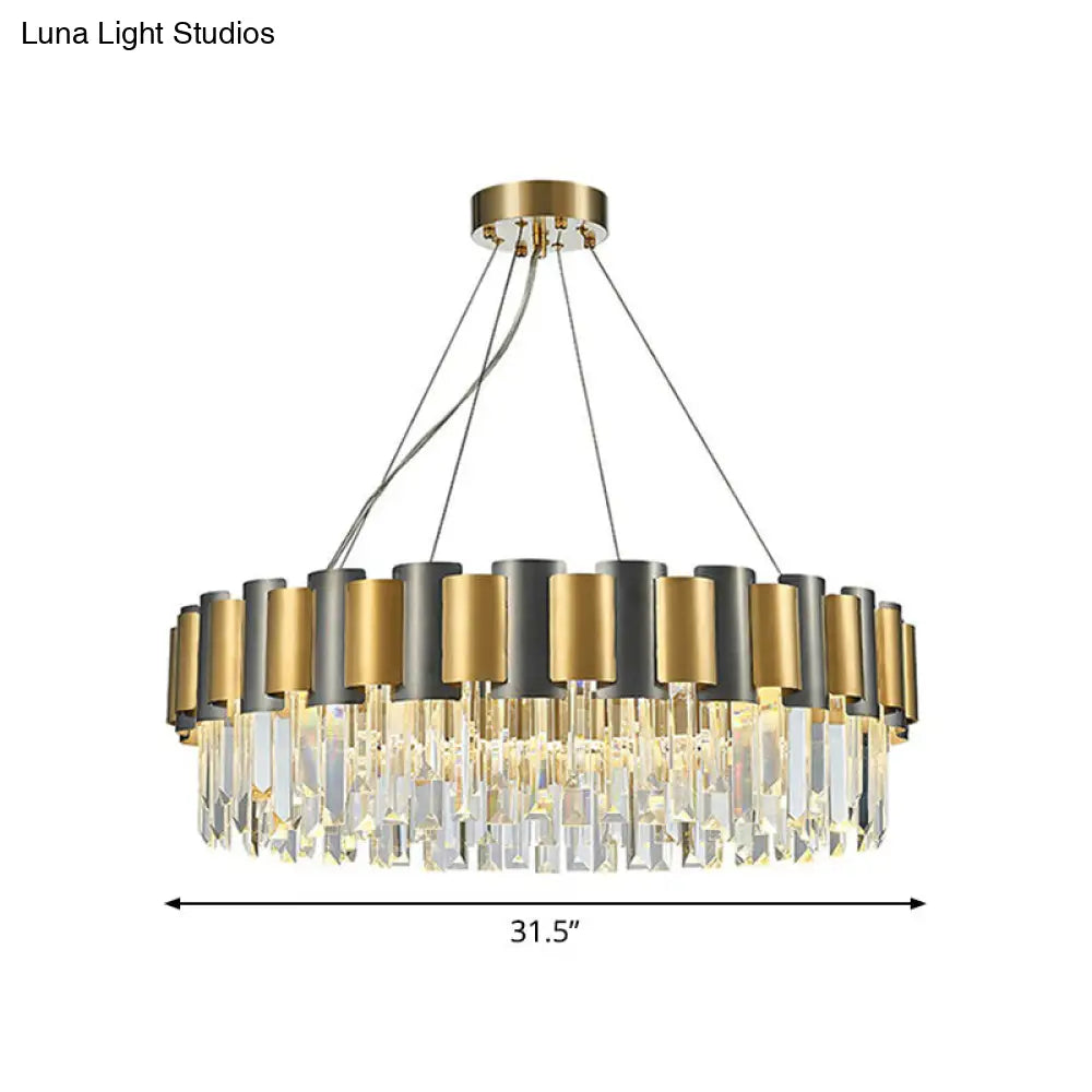 Gold and Black Prism Hanging Lamp - Circular Crystal Pendant Light