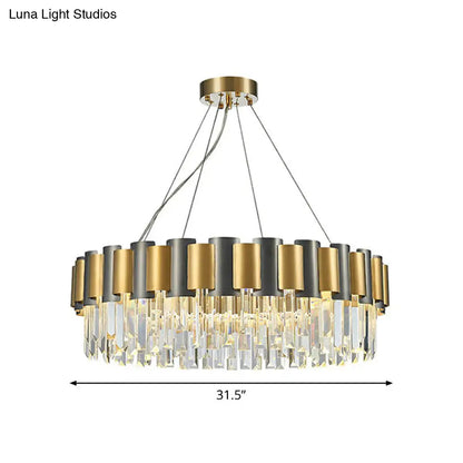 Gold and Black Prism Hanging Lamp - Circular Crystal Pendant Light