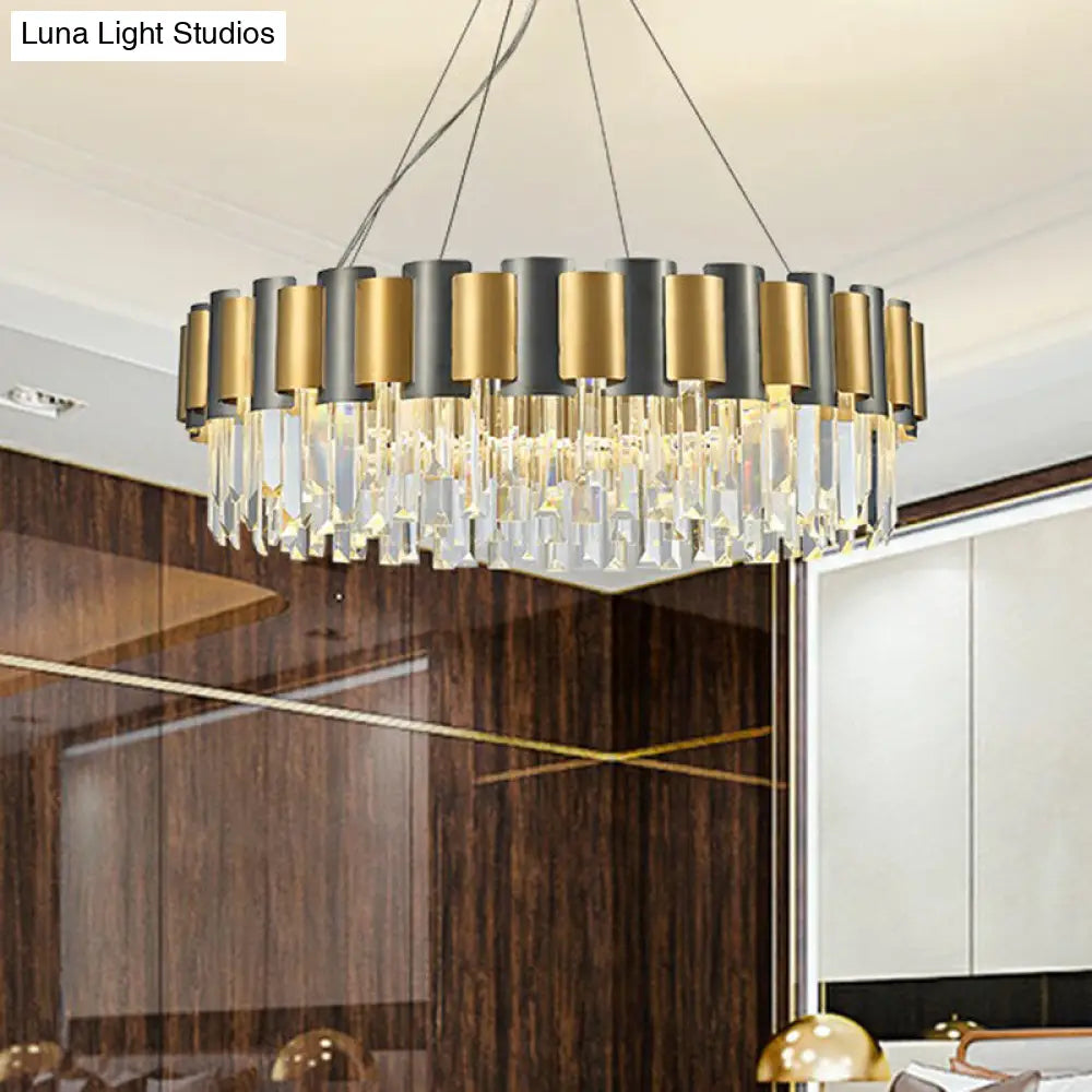 Gold and Black Prism Hanging Lamp - Circular Crystal Pendant Light