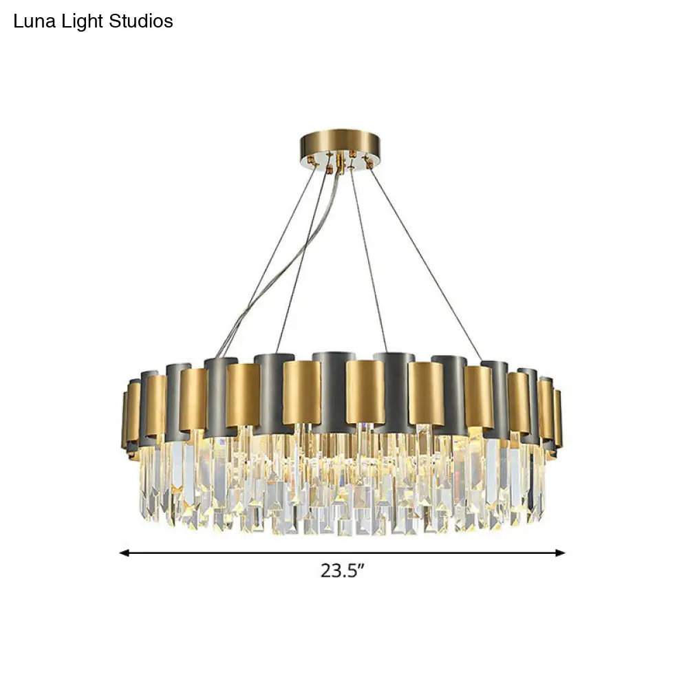 Gold and Black Prism Hanging Lamp - Circular Crystal Pendant Light