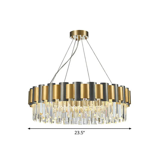 Gold and Black Prism Hanging Lamp - Circular Crystal Pendant Light