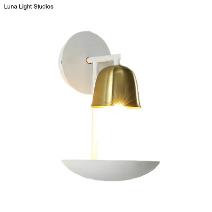 DecorBites™ Gold and Black/White Bell Metal Sconce: Contemporary 1-Light Wall Lamp for Bedroom