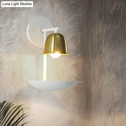 DecorBites™ Gold and Black/White Bell Metal Sconce: Contemporary 1-Light Wall Lamp for Bedroom