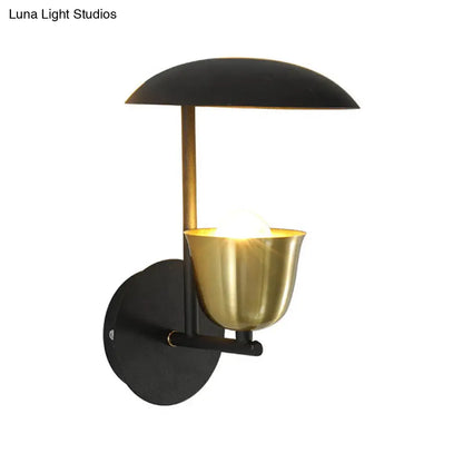 DecorBites™ Gold and Black/White Bell Metal Sconce: Contemporary 1-Light Wall Lamp for Bedroom