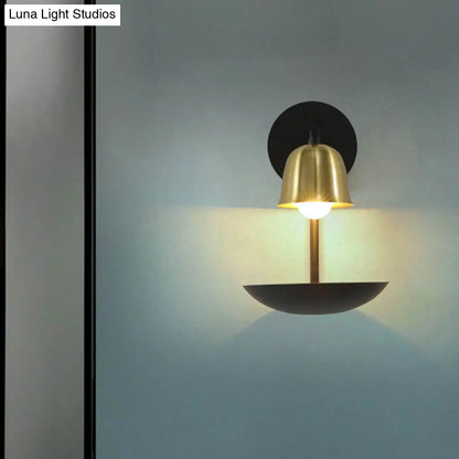 DecorBites™ Gold and Black/White Bell Metal Sconce: Contemporary 1-Light Wall Lamp for Bedroom
