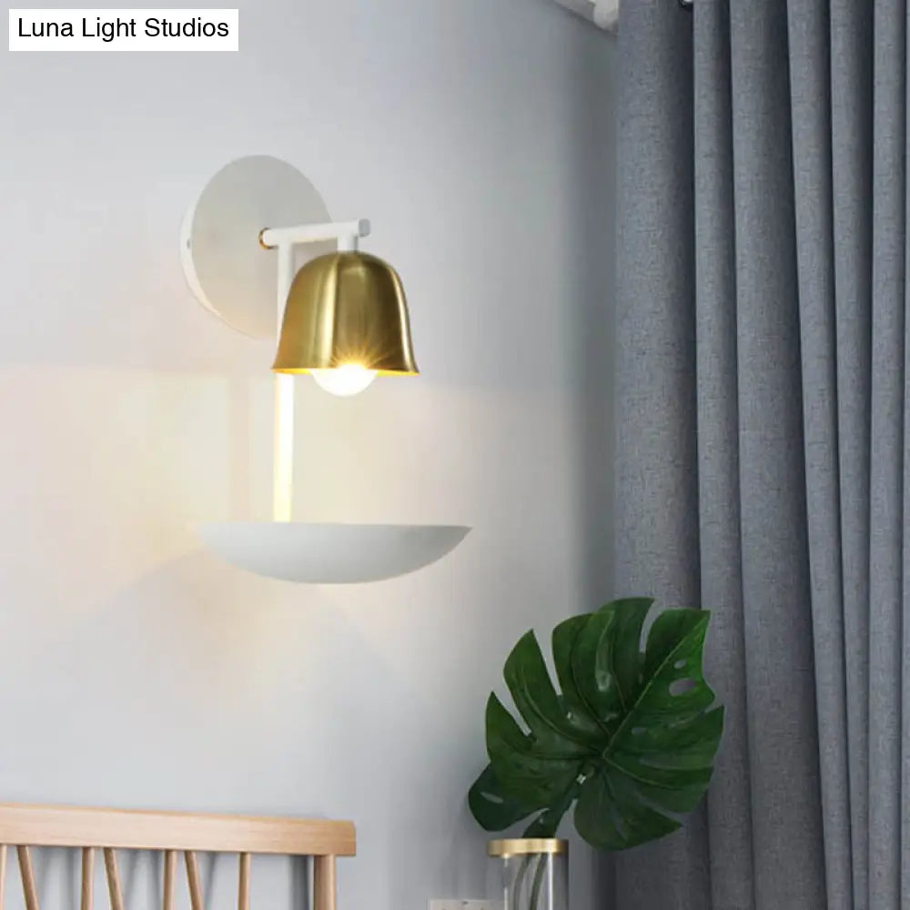 DecorBites™ Gold and Black/White Bell Metal Sconce: Contemporary 1-Light Wall Lamp for Bedroom