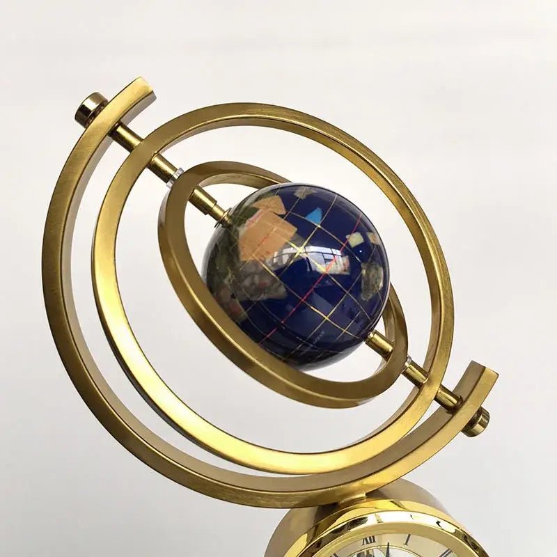 Gold and blue clock globe decoration with golden brass globe and lapis lazuli inlay on marble base for living room decorbites globe decoration