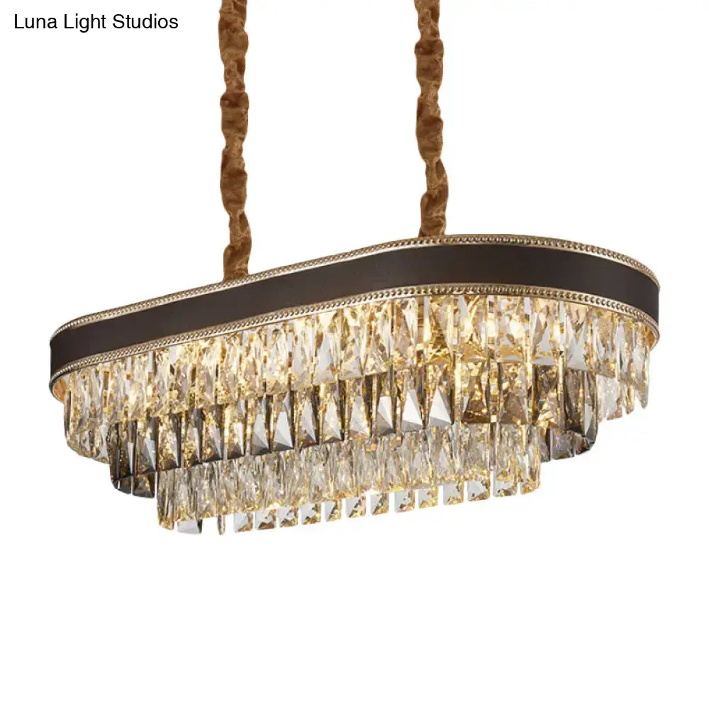 Elegant DecorBites 10-light ellipse island pendant with cascading clear and smoky crystal prisms in black frame