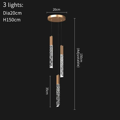 Modern copper-toned decorbites crystal led chandelier with three adjustable geometric glass rods for living room staircase decor