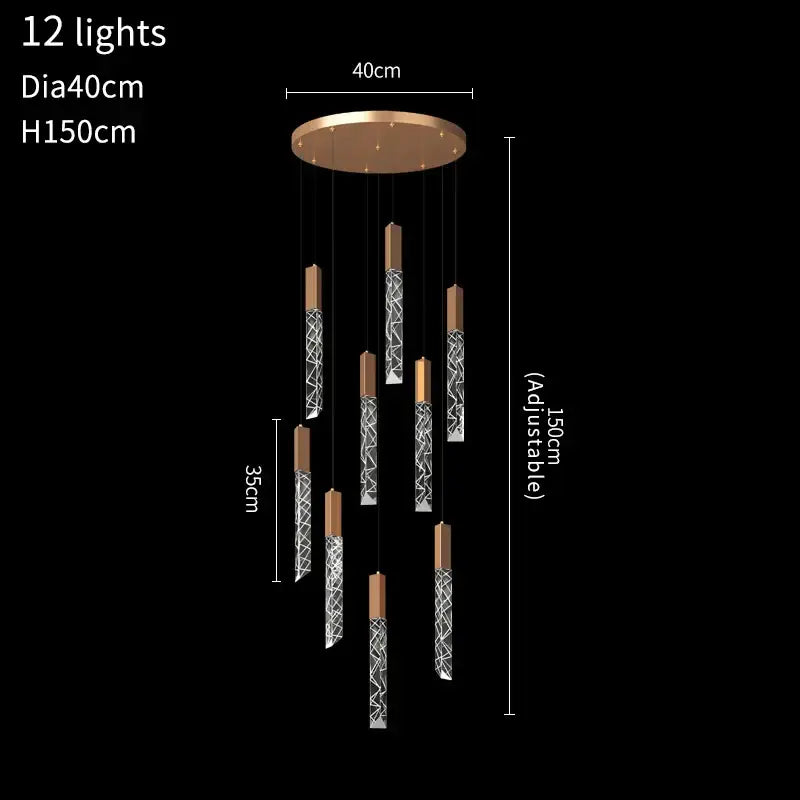 Modern copper-toned decorbites crystal led chandelier with 12 crystal-encrusted lights for staircase or living room decor