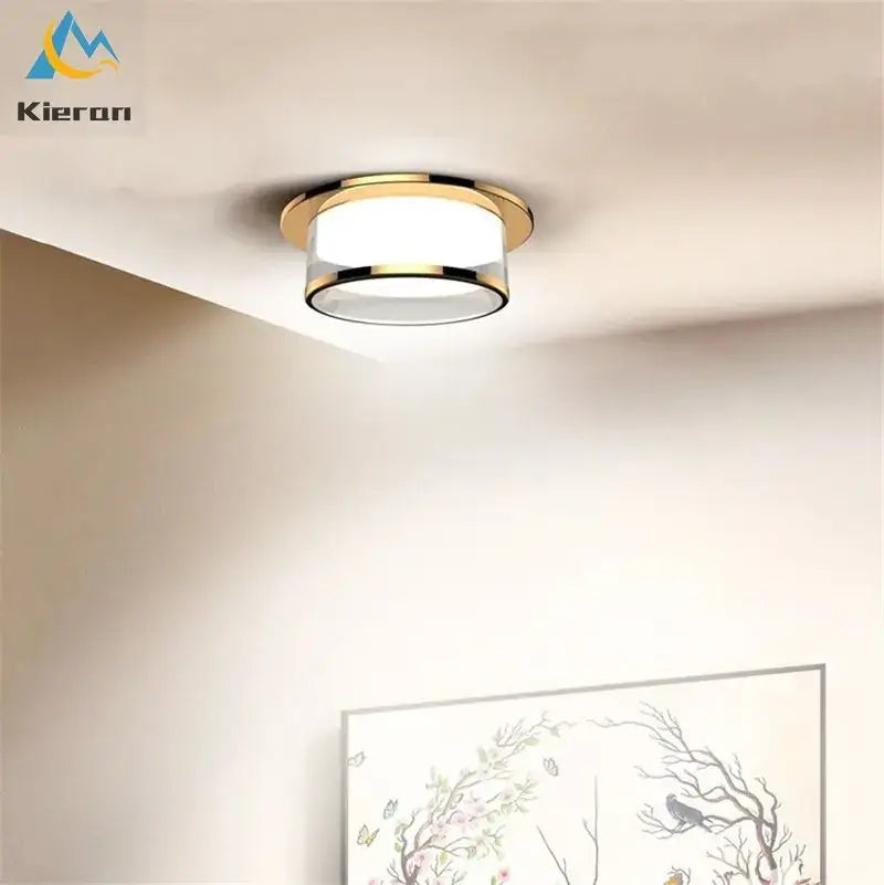 Gold-toned crystal led ceiling lamp with frosted glass diffuser and clear acrylic ring for living room decorbites ceiling lamp
