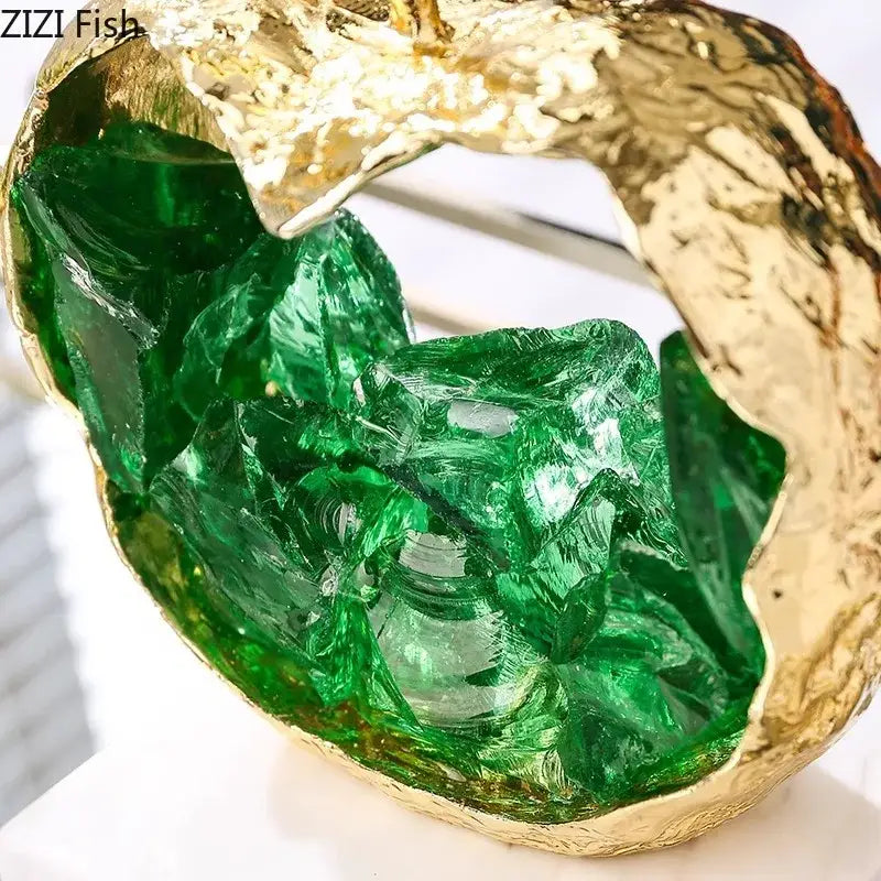 Gold and green crystal apple pear alloy pear alloy ornaments with textured shell container for living room decor