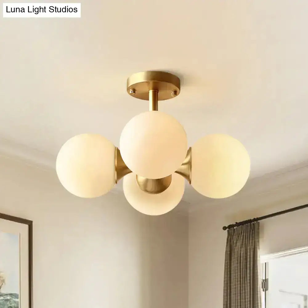 Decorbites™ opaline glass semi-flush mount ceiling light with brass finish and four frosted globe shades for kitchen use 220v-240v 110v-120v