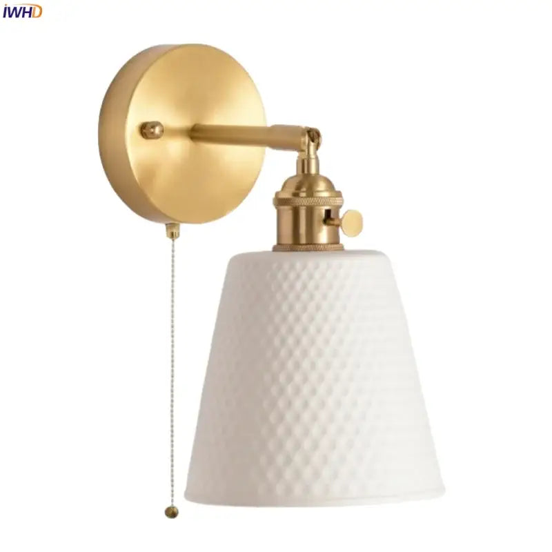 Gold and white ceramic led wall sconce with gold finish, white textured glass shade, and adjustable arm for bedroom decorbites ceramic led