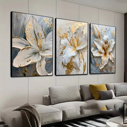 Gold and White Floral 3D Canvas Wall Art