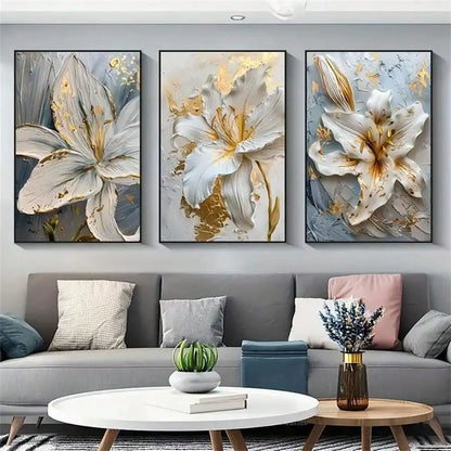 Gold and White Floral 3D Canvas Wall Art