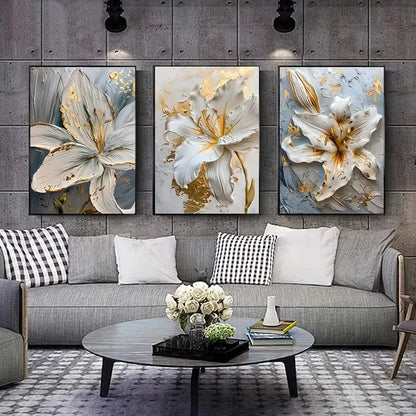 Gold and White Floral 3D Canvas Wall Art