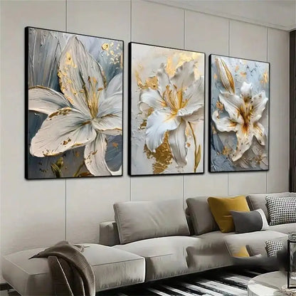 Gold and White Floral 3D Canvas Wall Art