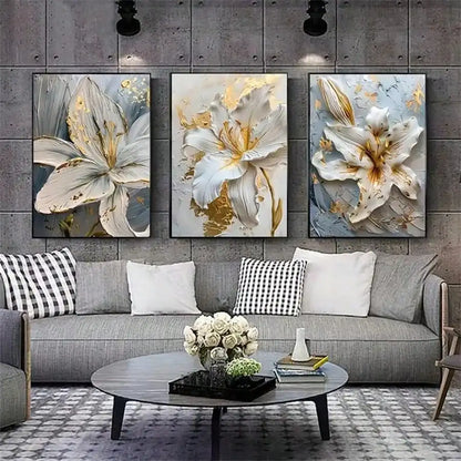 Gold and White Floral 3D Canvas Wall Art