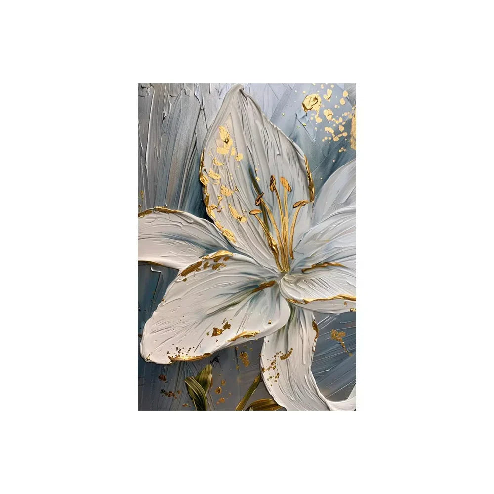 Gold and White Floral 3D Canvas Wall Art - HX028-2 / 50x70cm No Frame