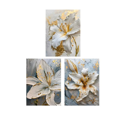 Gold and White Floral 3D Canvas Wall Art - HX028-3pcs / 30x40cm No Frame