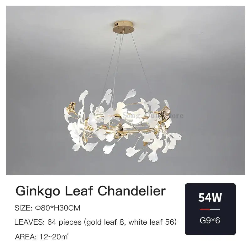 Elegant white and gold decorbites ginkgo ceramic chandelier with 64 leaves perfect for dining room light decorbites ginkgo ceramic