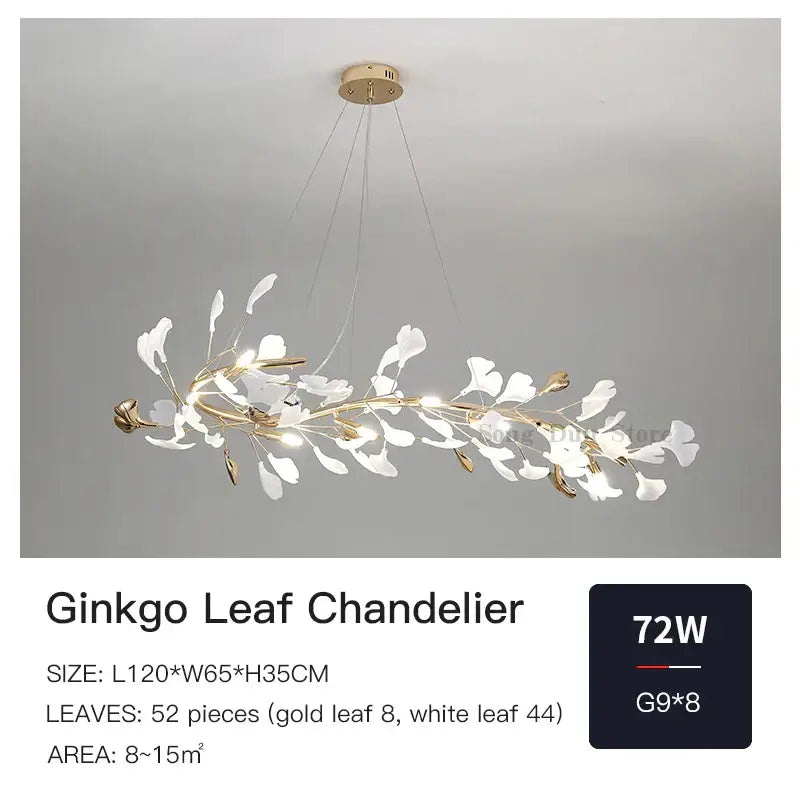 Elegant gold and white decorbites ginkgo ceramic chandelier with 52 leaves for dining room lighting decorbites ginkgo ceramic