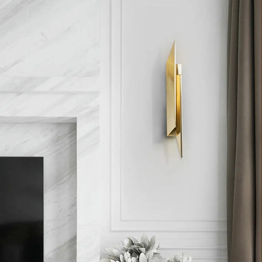 DecorBites™ Gold Art Deco LED Wall Lamp: Quadrilateral Metallic Sconce for Bedroom