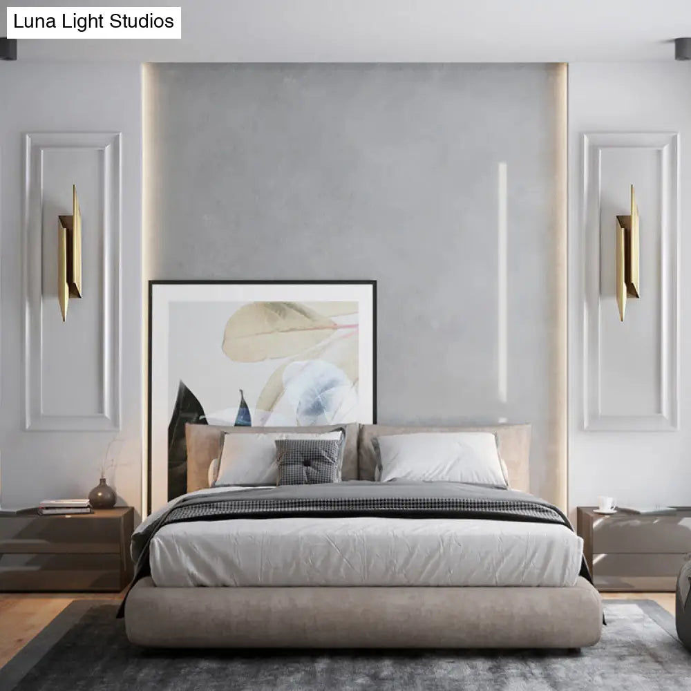 DecorBites™ Gold Art Deco LED Wall Lamp: Quadrilateral Metallic Sconce for Bedroom