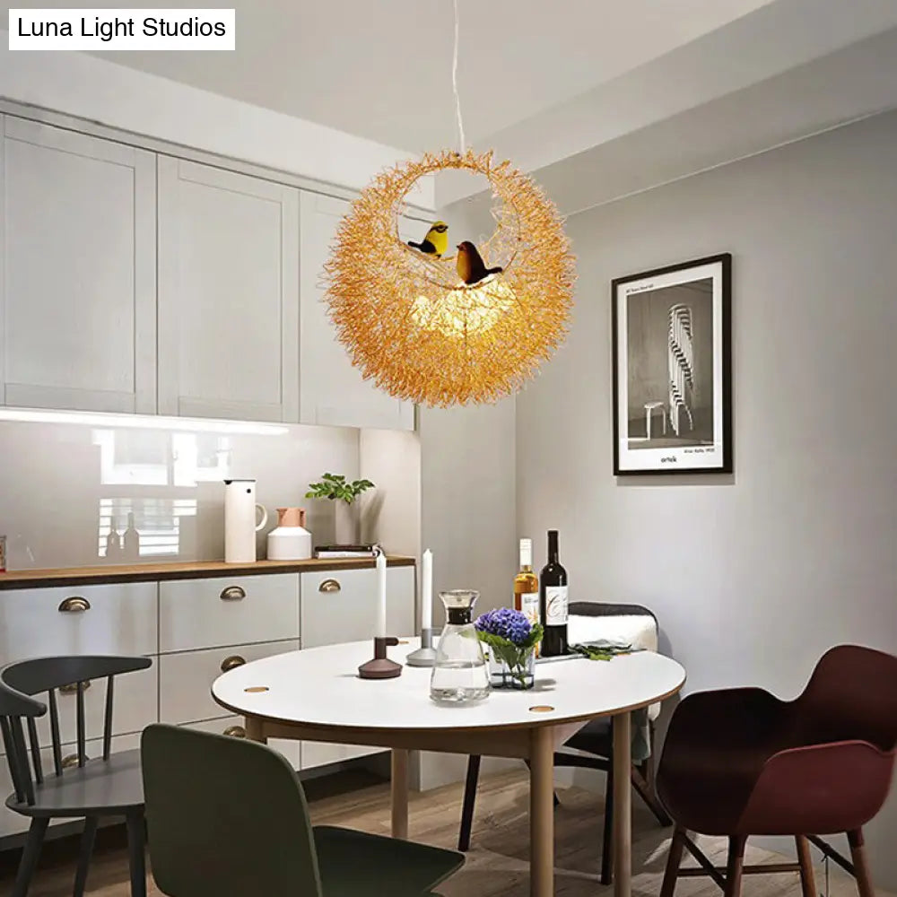 Lámpara de techo Art Déco dorada con forma de nido - Lámpara colgante de techo de 2 luces para comedor