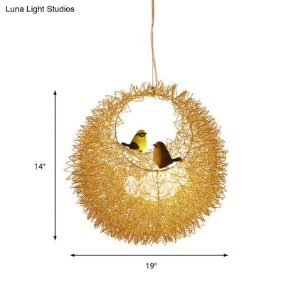 Lámpara de techo Art Déco dorada con forma de nido - Lámpara colgante de techo de 2 luces para comedor