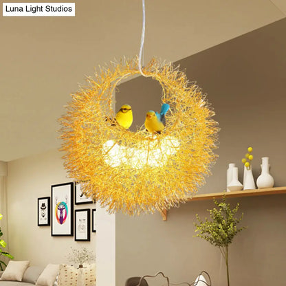 Lámpara de techo Art Déco dorada con forma de nido - Lámpara colgante de techo de 2 luces para comedor